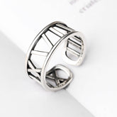 Hollow Roman Numeral Silver Ring for Women